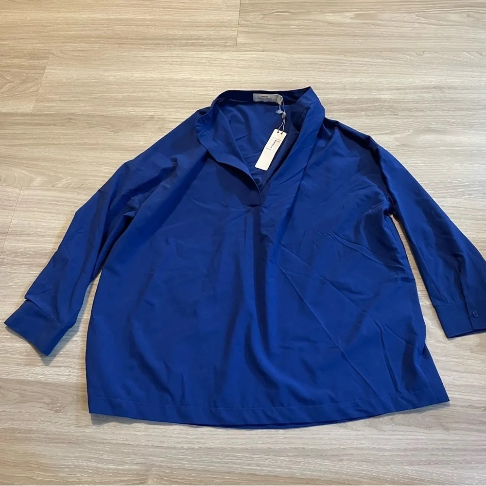 Costa Blanca Blue V Neck Shift Career Wear Blouse NWT DD